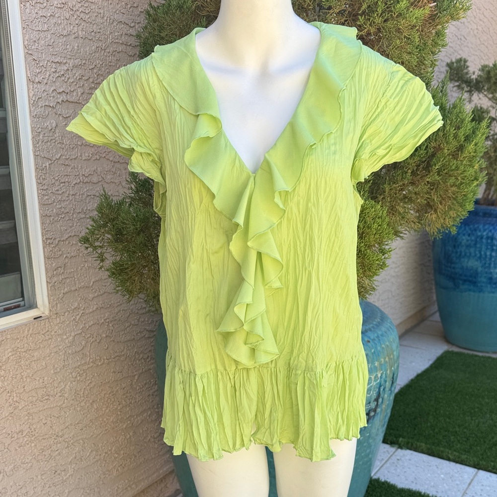 Dress Barn Light Green Ruffle Blouse